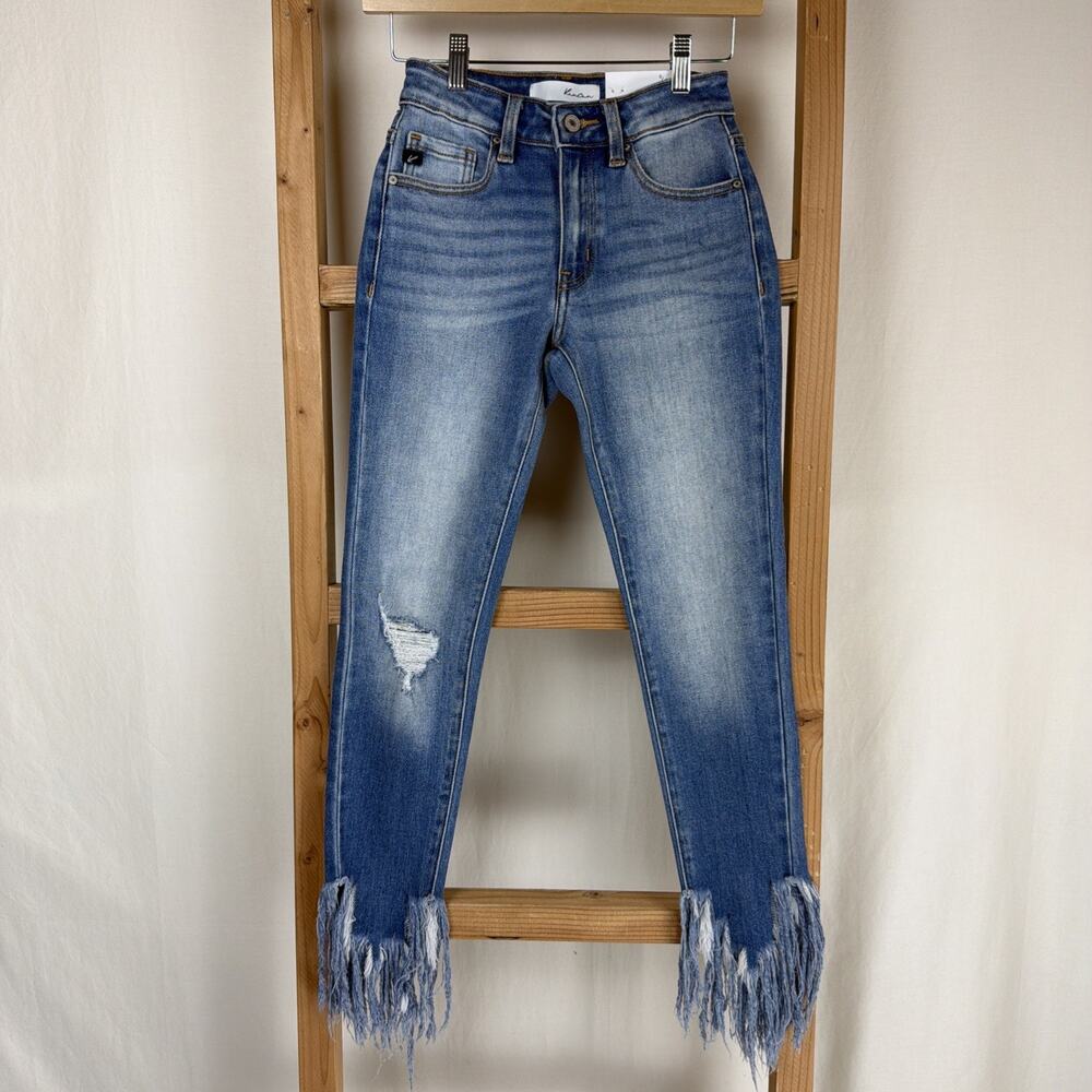 NWT Kancan Mid-Wash Fringed Ankle Skinny Jeans SZ 24 #0787